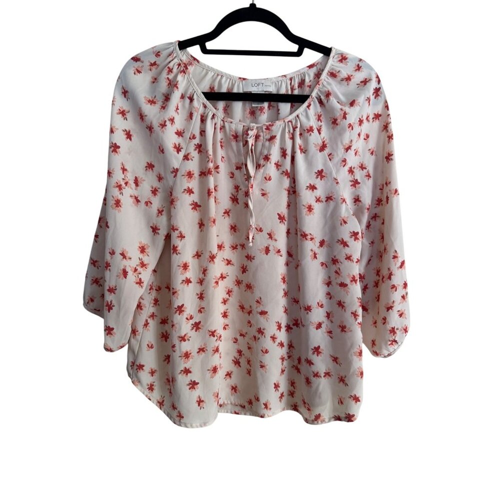 LOFT Mini Floral Allover Design Casual Pullover Top 3/4 SleeveSize LP